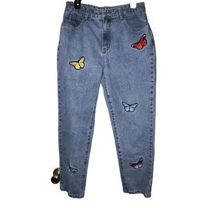 Shein Butterfly Patch Mom Jeans High Rise Wmns Sz Large‎ Boho GirlCore